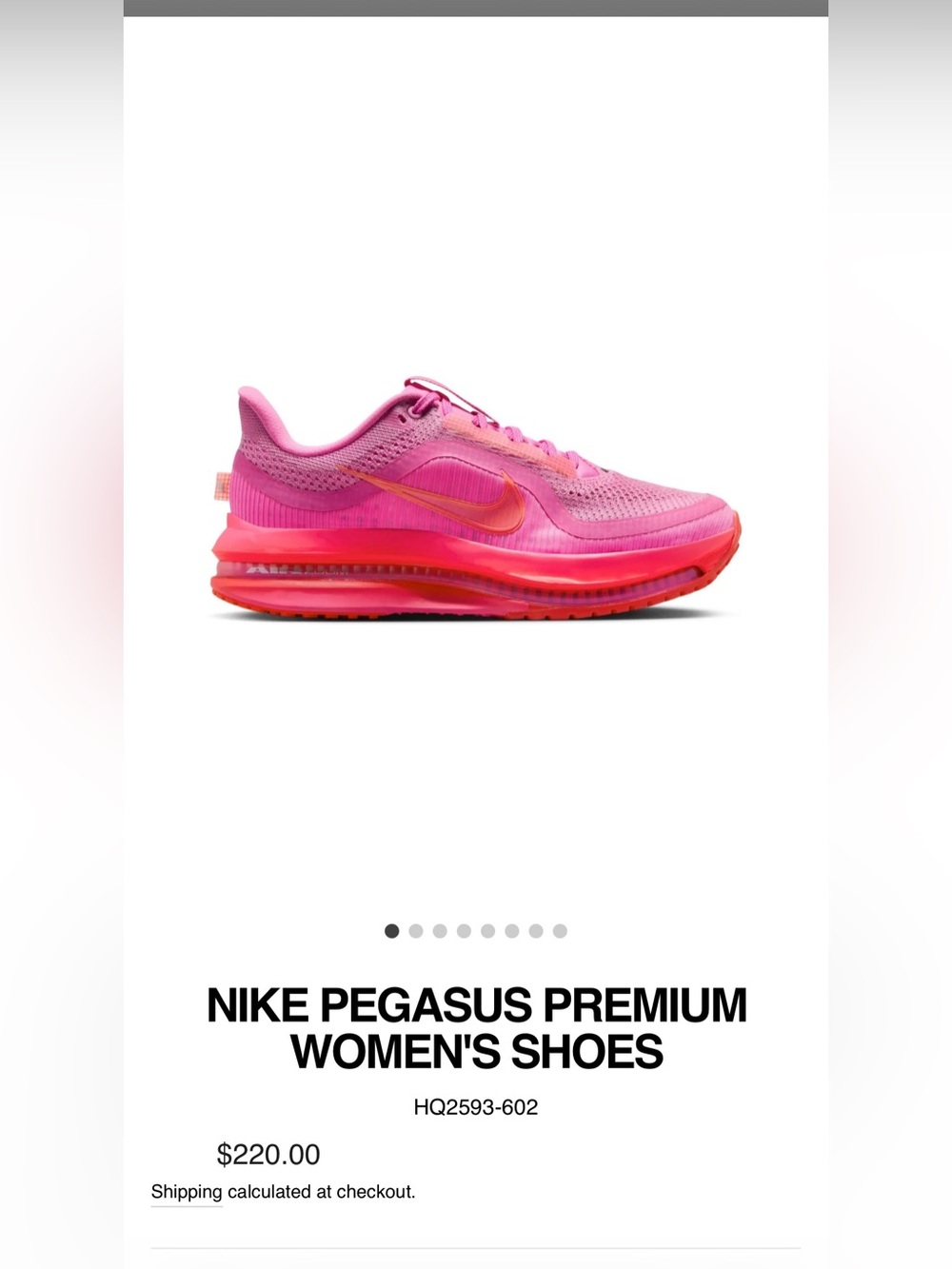 Nike Women's Pegasus Premium Running Shoe - Pink/ bright crimson sz 8 woman new